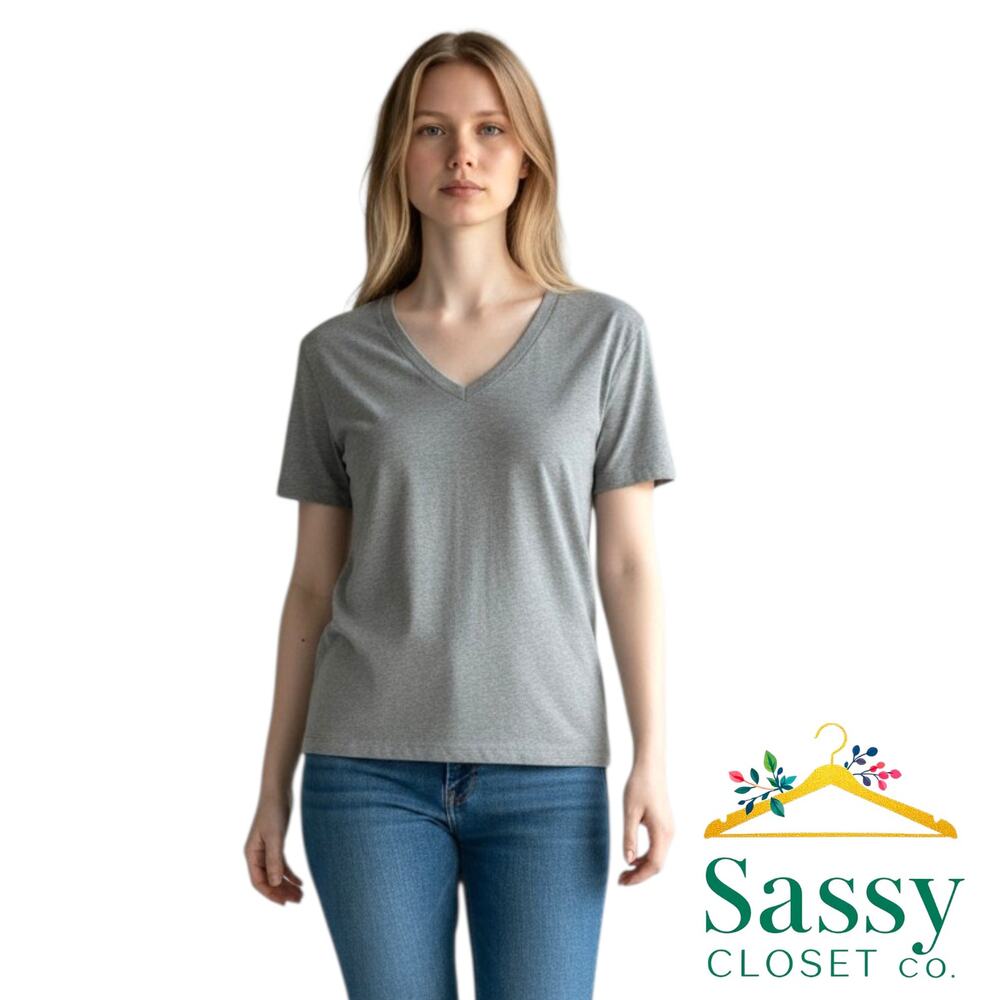 Banana Republic Gray Supima Cotton V-Neck Tee Medium Short Sleeve